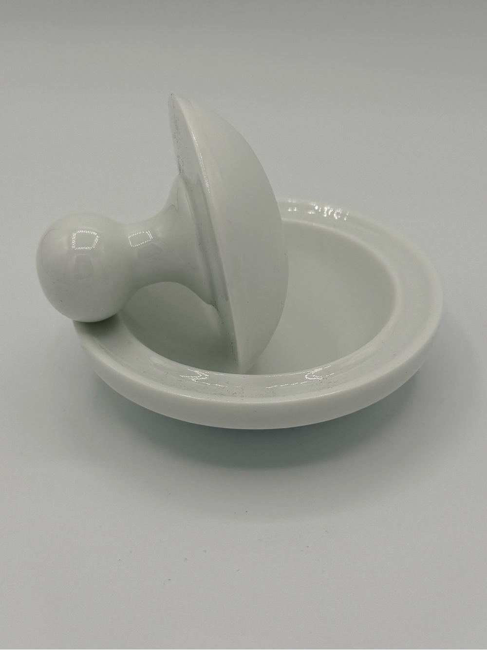 White Ceramic Butter Press/Mortar & Pestle with Matching Base
